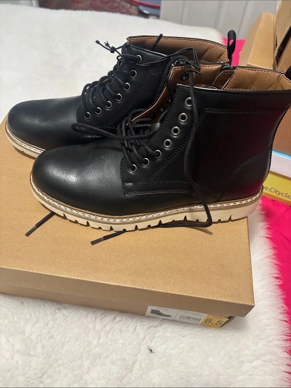 Steve Madden Men’s Black Lace-Up Ankle Boots Size 8.5 Side Zip